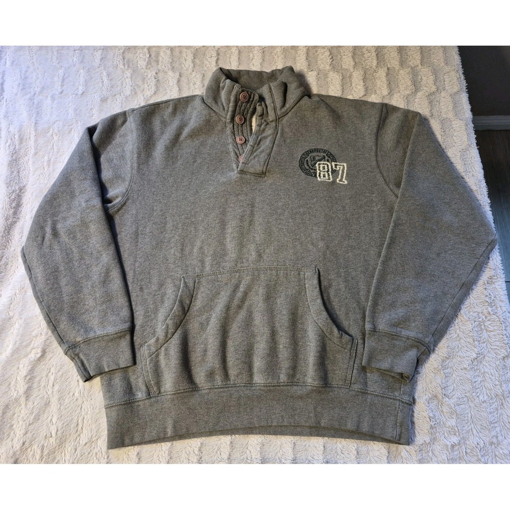 Vintage Y2K Aeropostale Henley Collared Sweatshirt Men's Large Gray Embroidered